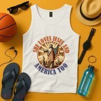 She Loves Jesus And America Too Jesus Lover Tank Top thumb 4
