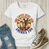 She Loves Jesus And America Too Jesus Lover Women's T-Shirt thumb 3