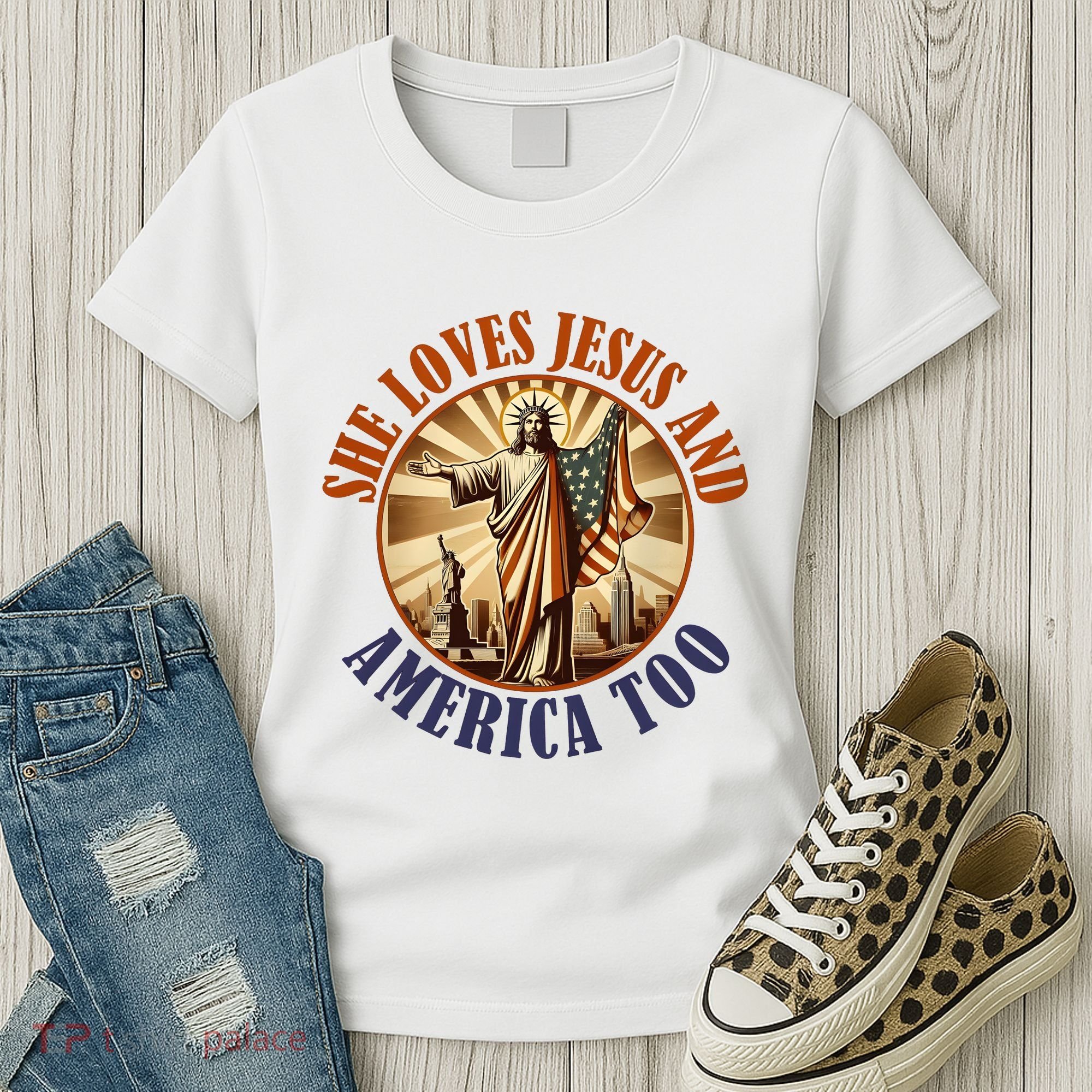 She Loves Jesus And America Too Jesus Lover Women's T-Shirt