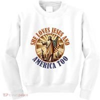 She Loves Jesus And America Too Jesus Lover Kids Sweatshirt thumb 0