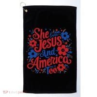 She Loves Jesus And America Too Golf Towel thumb 0