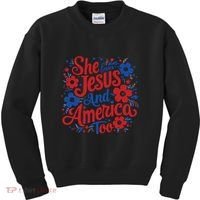 She Loves Jesus And America Too Kids Sweatshirt thumb 0