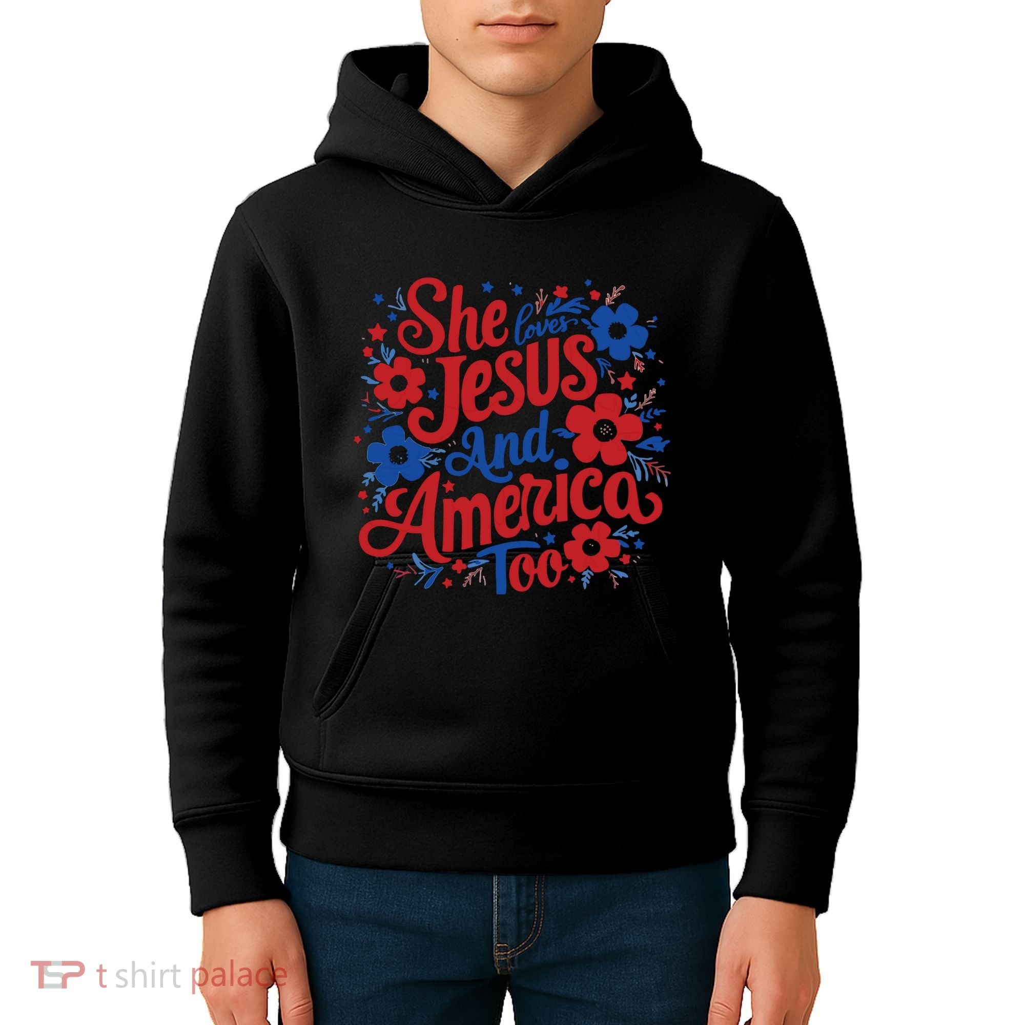 She Loves Jesus And America Too Kids Hoodie