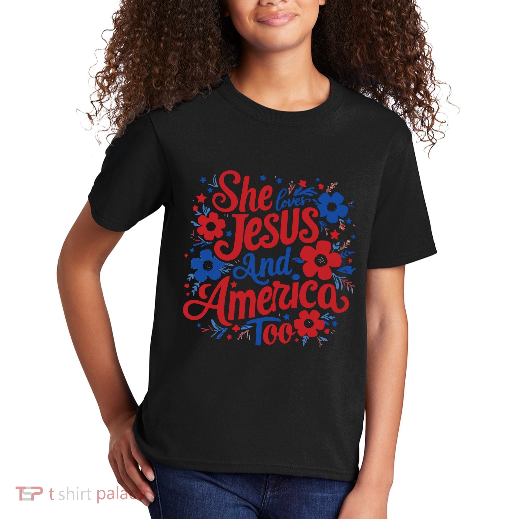 She Loves Jesus And America Too Kids T-Shirt
