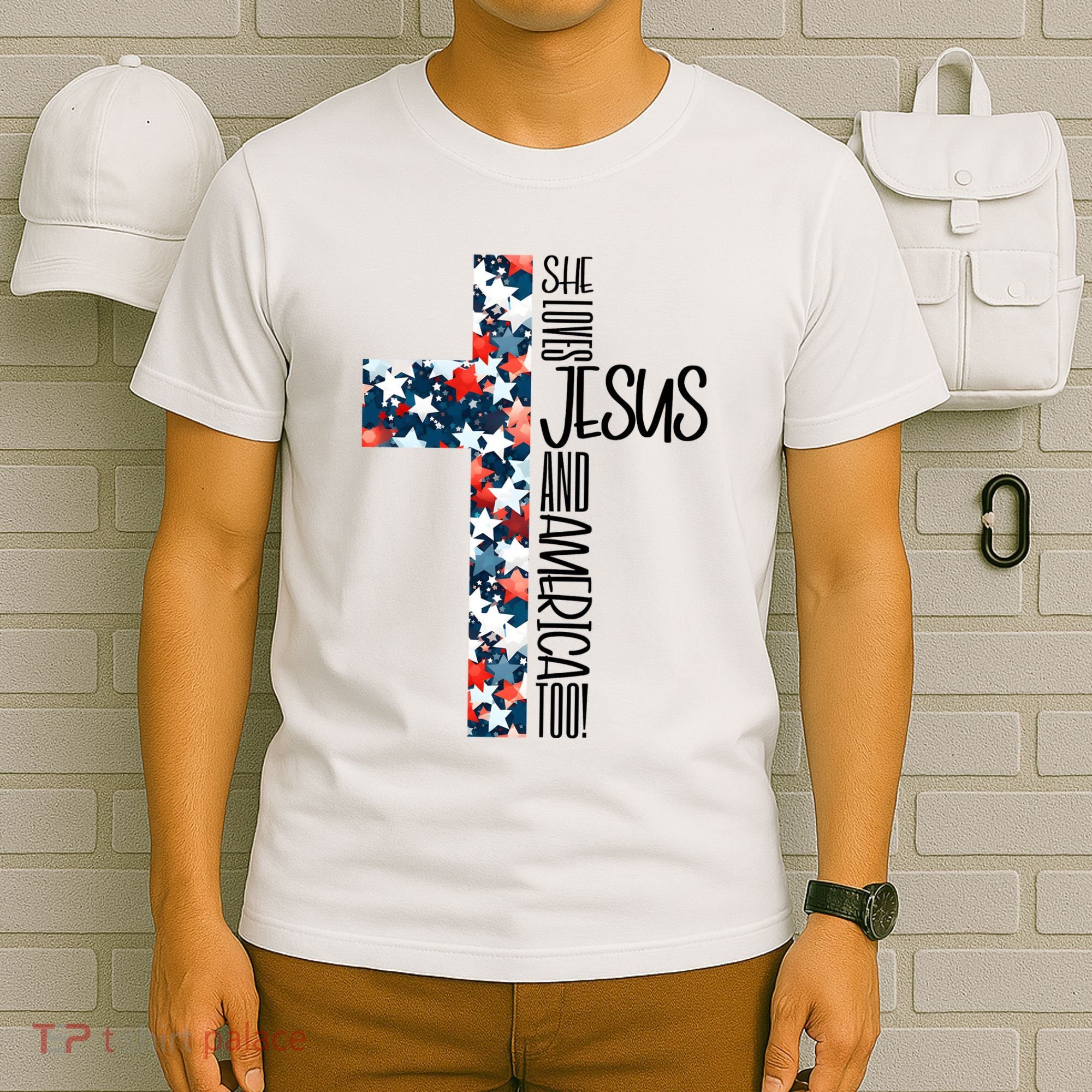 She Loves Jesus And America Too 4th Of July T-Shirt