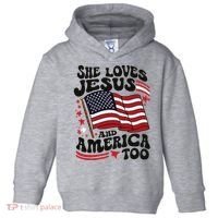 She Loves Jesus And America Christian Toddler Hoodie thumb 0