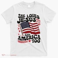 She Loves Jesus And America Christian T-Shirt thumb 0