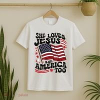 She Loves Jesus And America Christian T-Shirt thumb 2