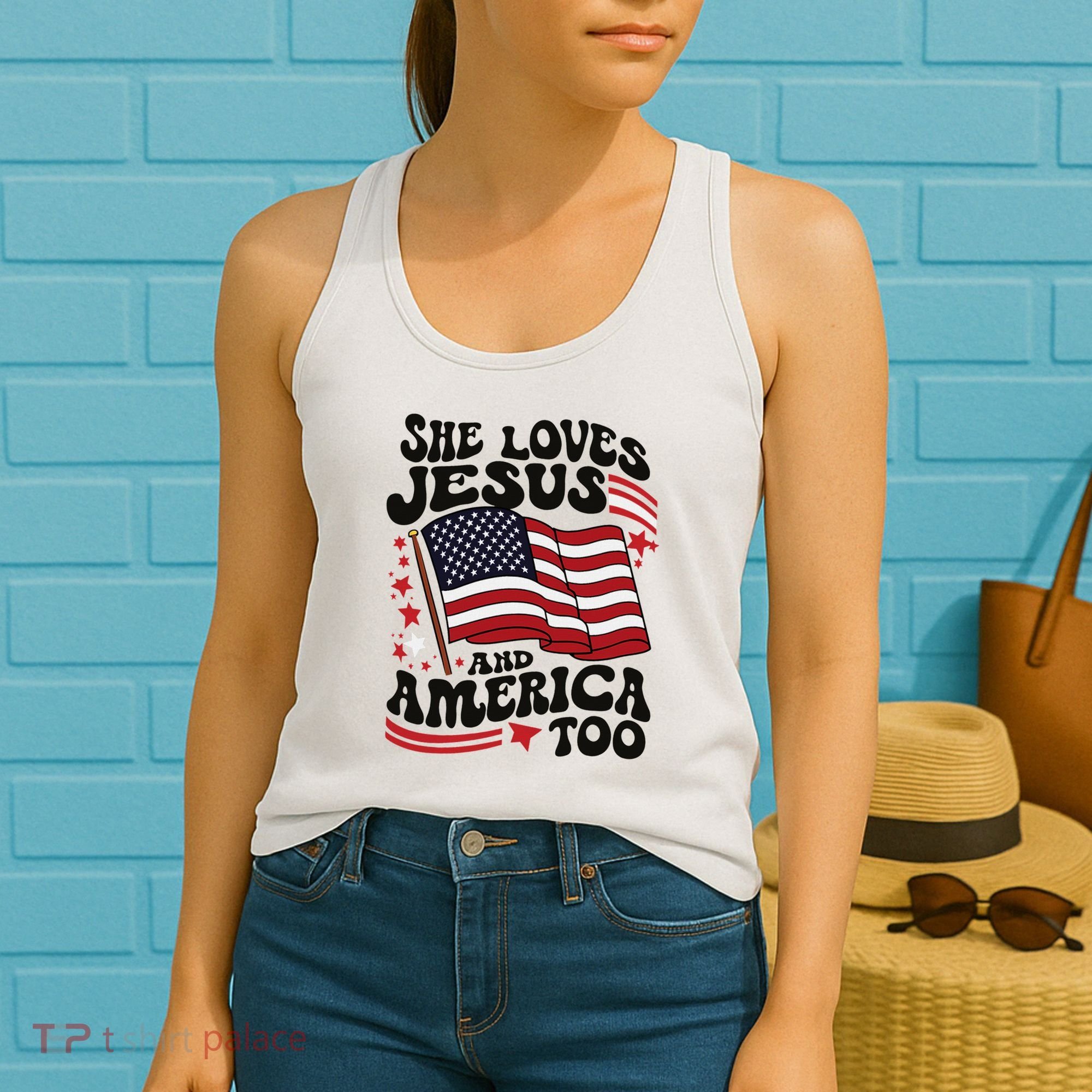 She Loves Jesus And America Christian Women's Tank Top