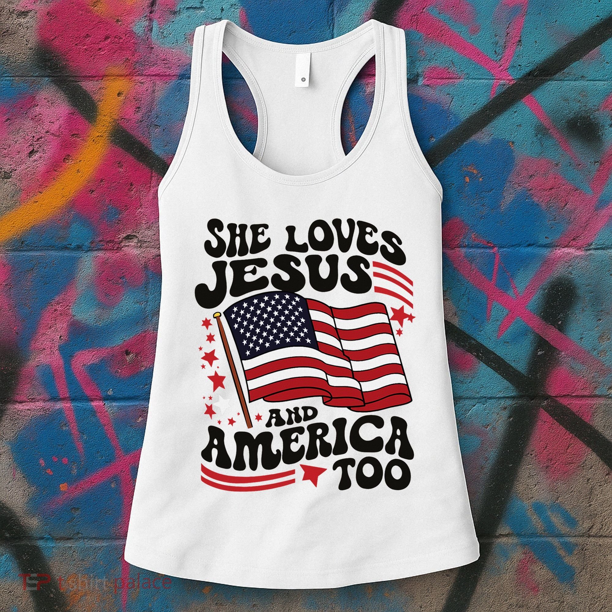 She Loves Jesus And America Christian Women's Tank Top