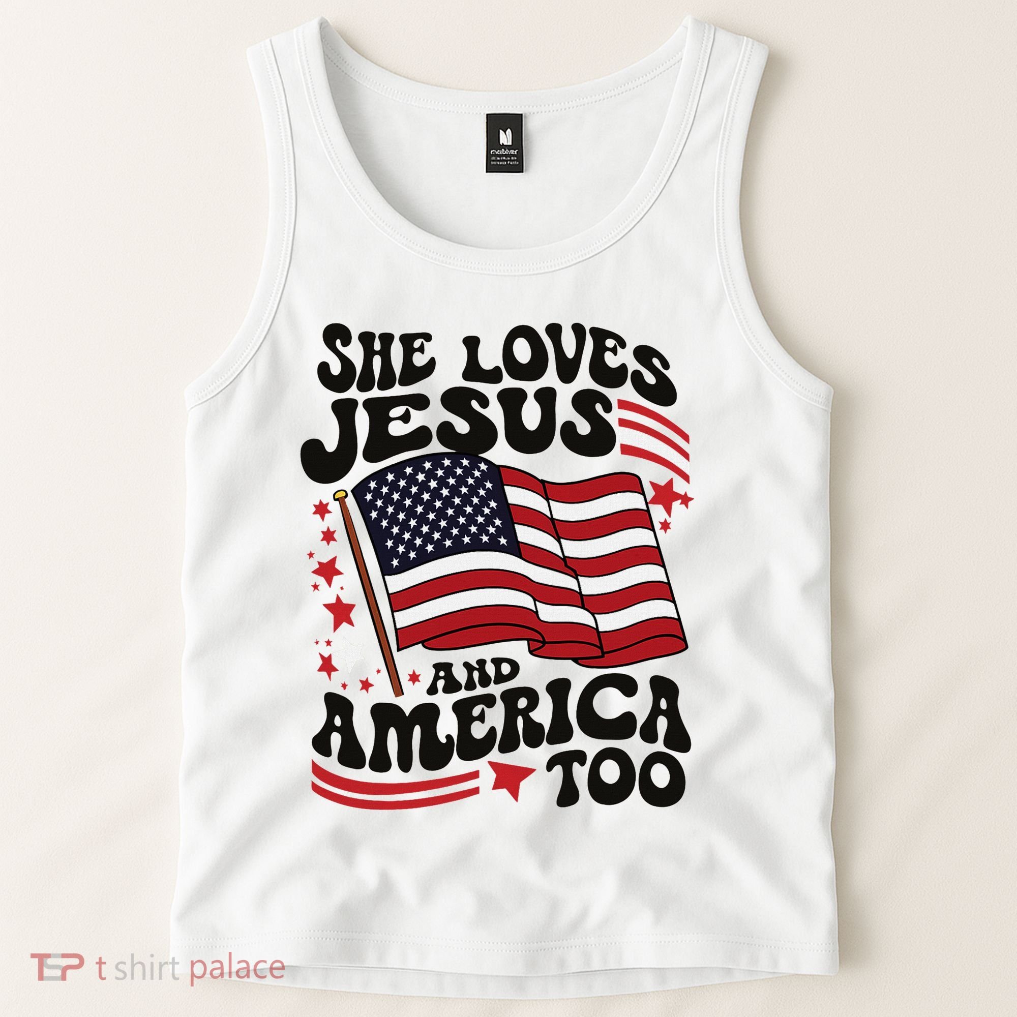She Loves Jesus And America Christian Tank Top
