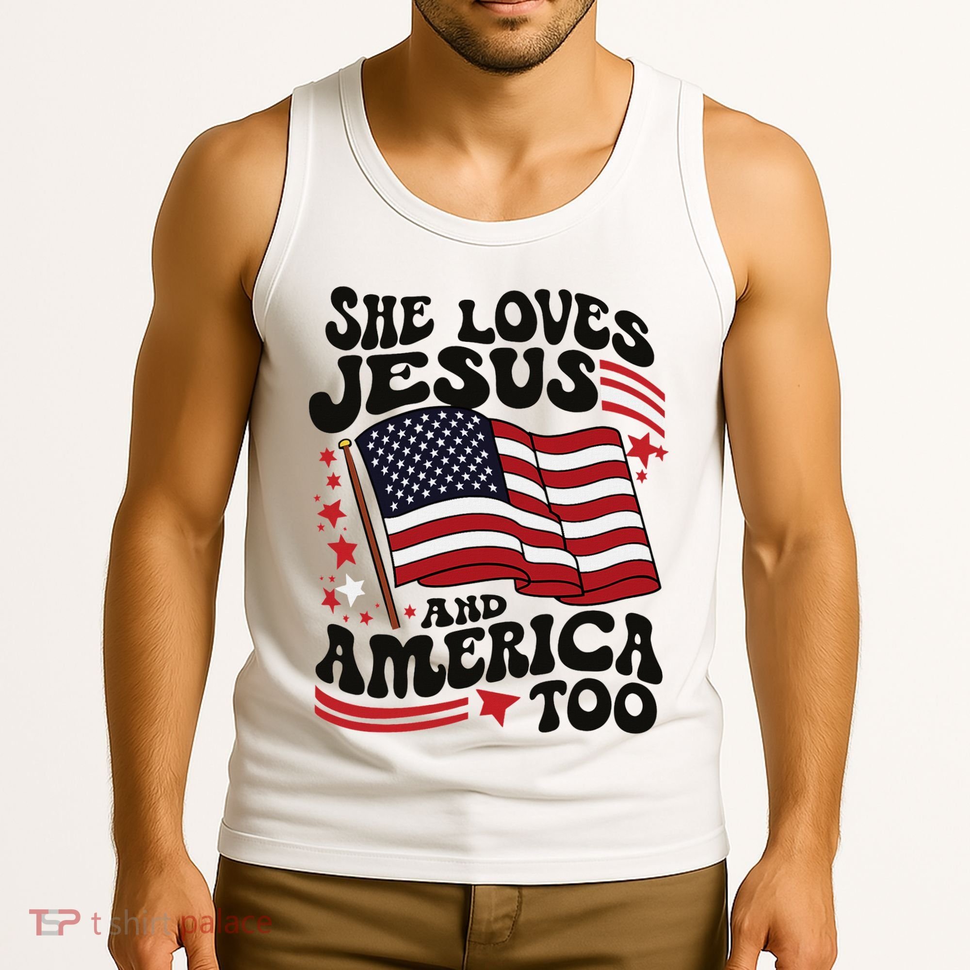 She Loves Jesus And America Christian Tank Top