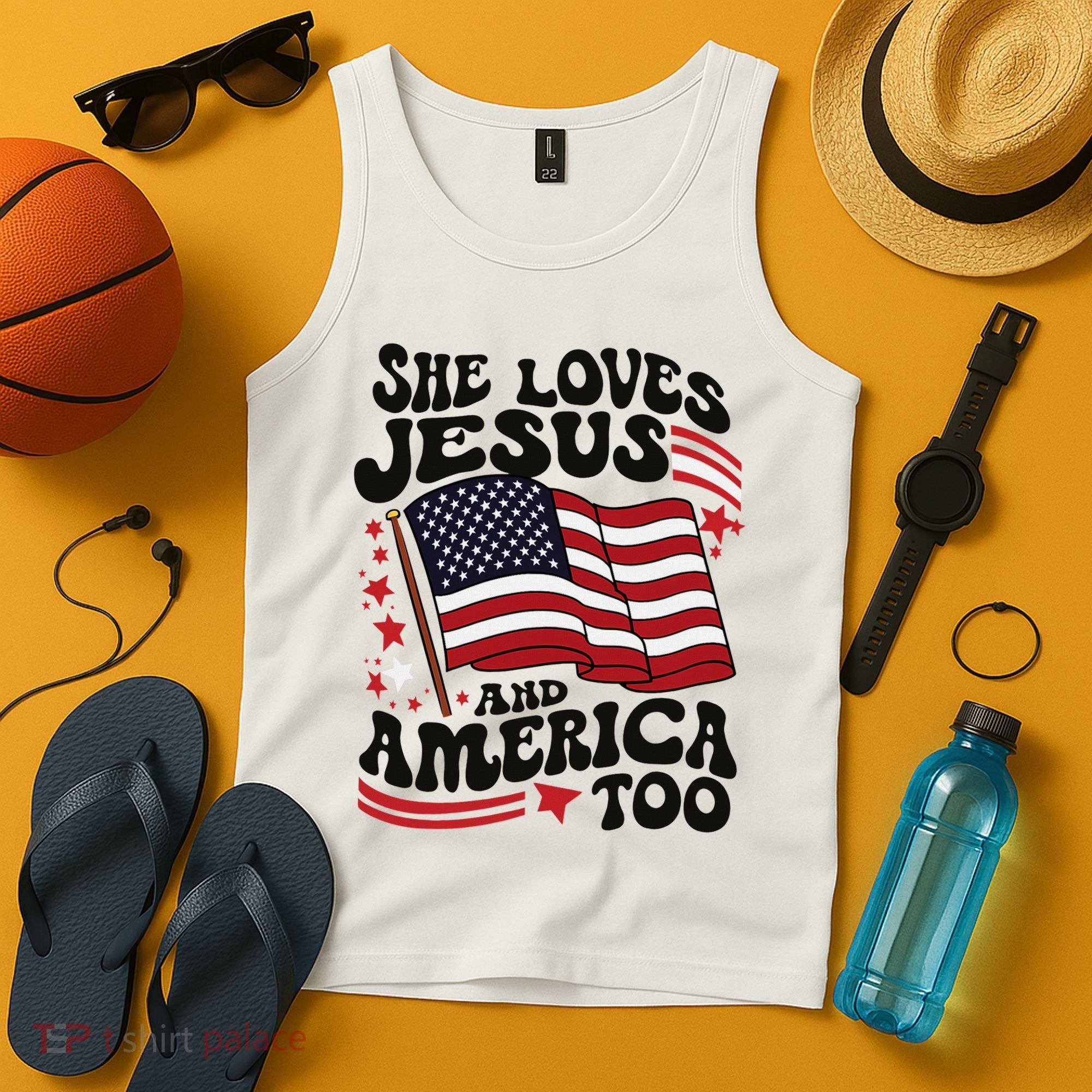She Loves Jesus And America Christian Tank Top