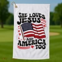 She Loves Jesus And America Christian Golf Towel thumb 1