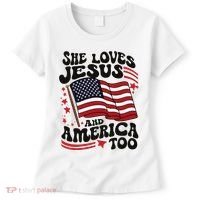 She Loves Jesus And America Christian Women's T-Shirt thumb 0