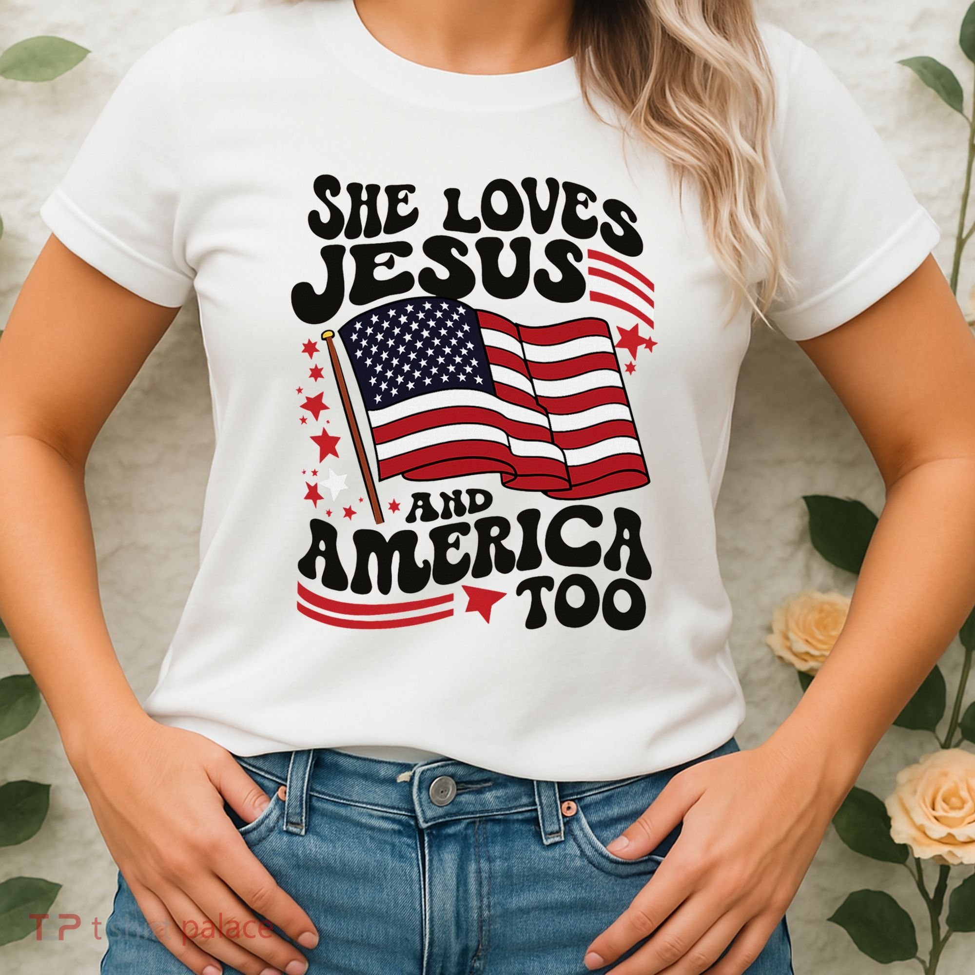 She Loves Jesus And America Christian Women's T-Shirt