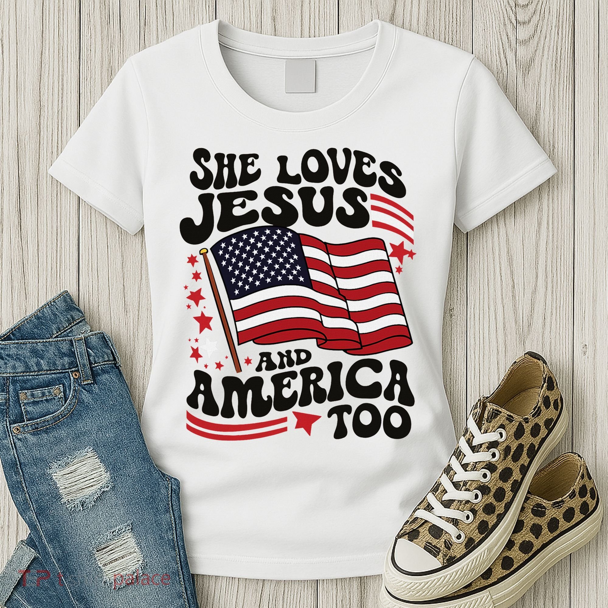 She Loves Jesus And America Christian Women's T-Shirt