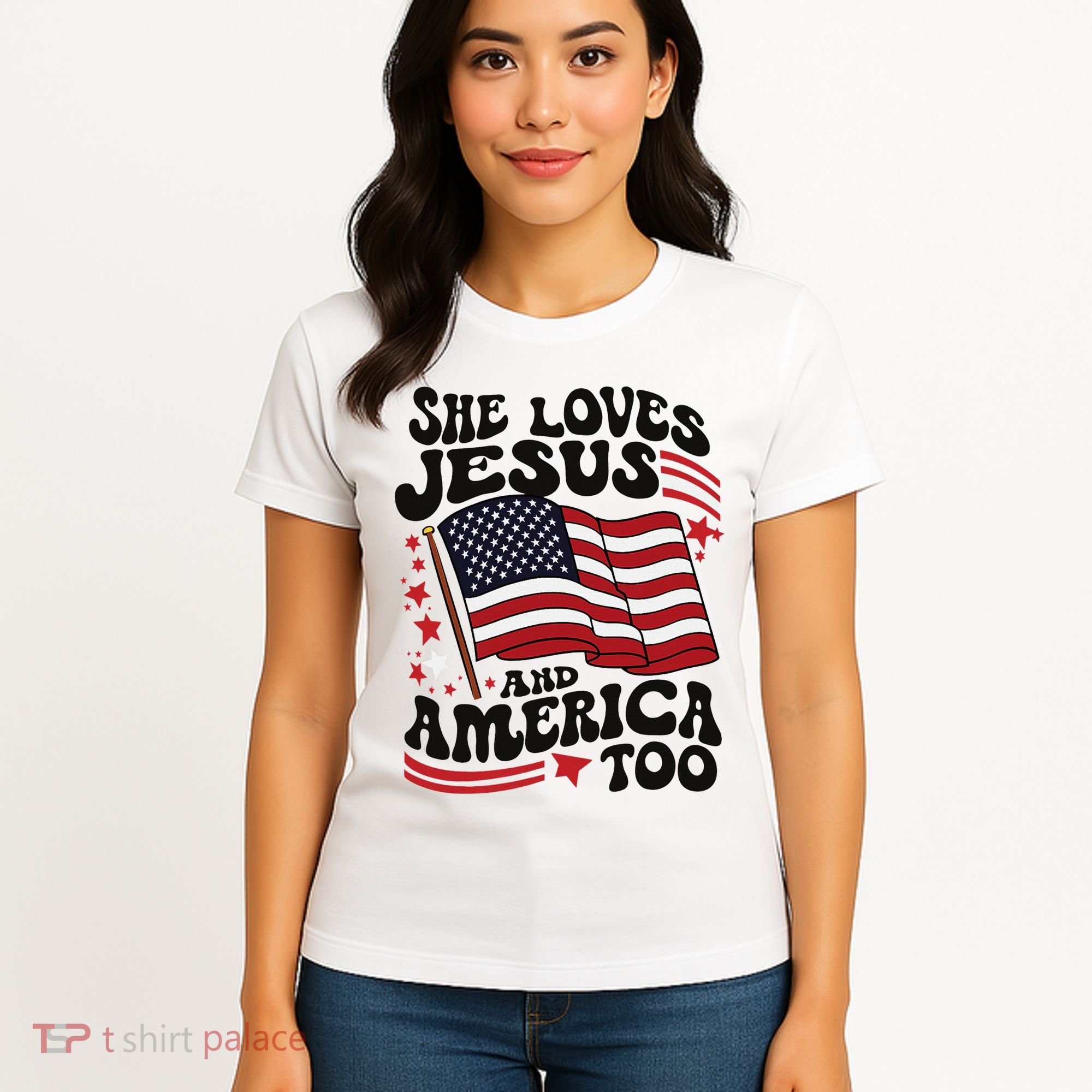 She Loves Jesus And America Christian Women's T-Shirt