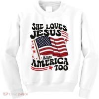 She Loves Jesus And America Christian Kids Sweatshirt thumb 0