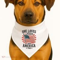 She Loves Jesus And America USA-Made Doggie Bandana thumb 1