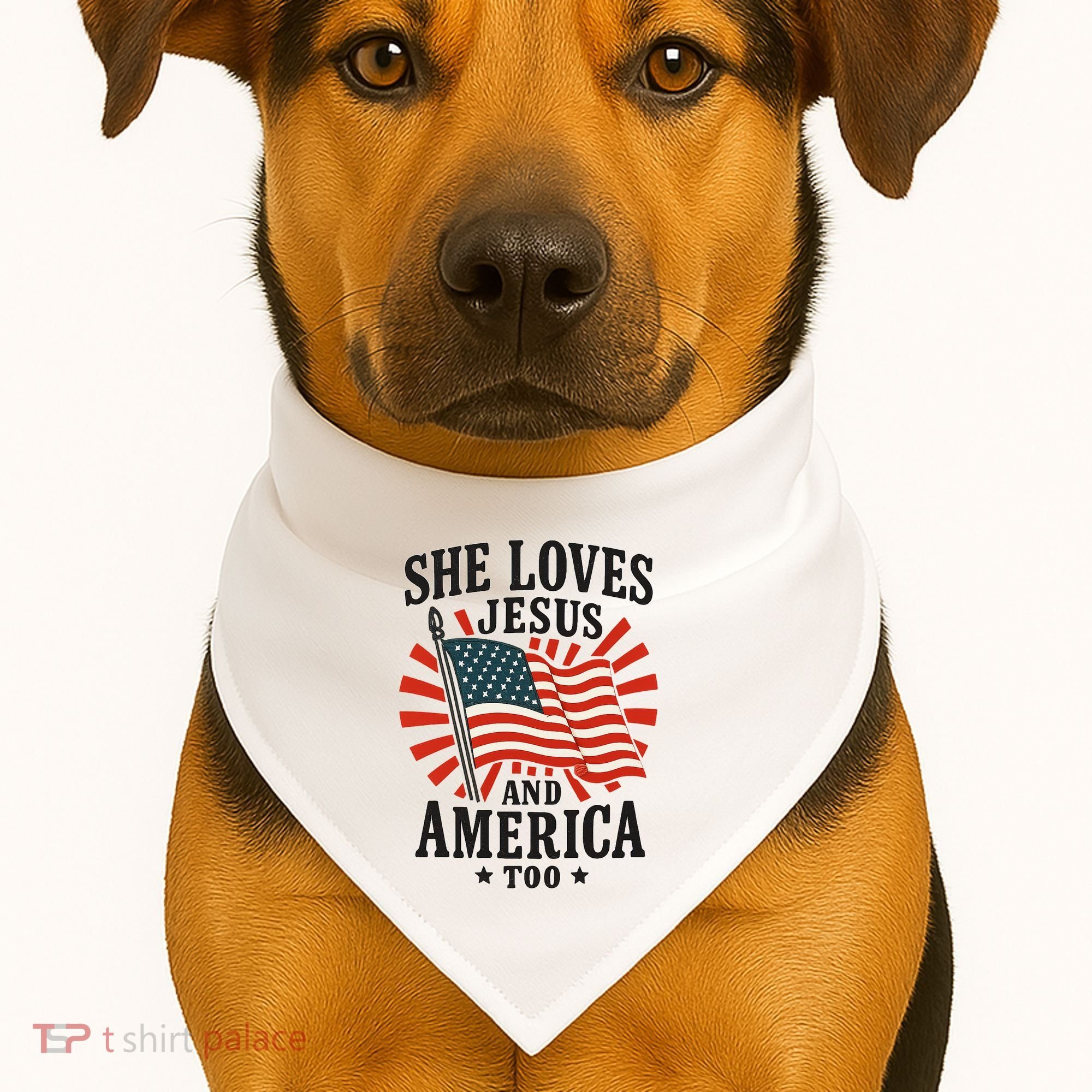 She Loves Jesus And America USA-Made Doggie Bandana