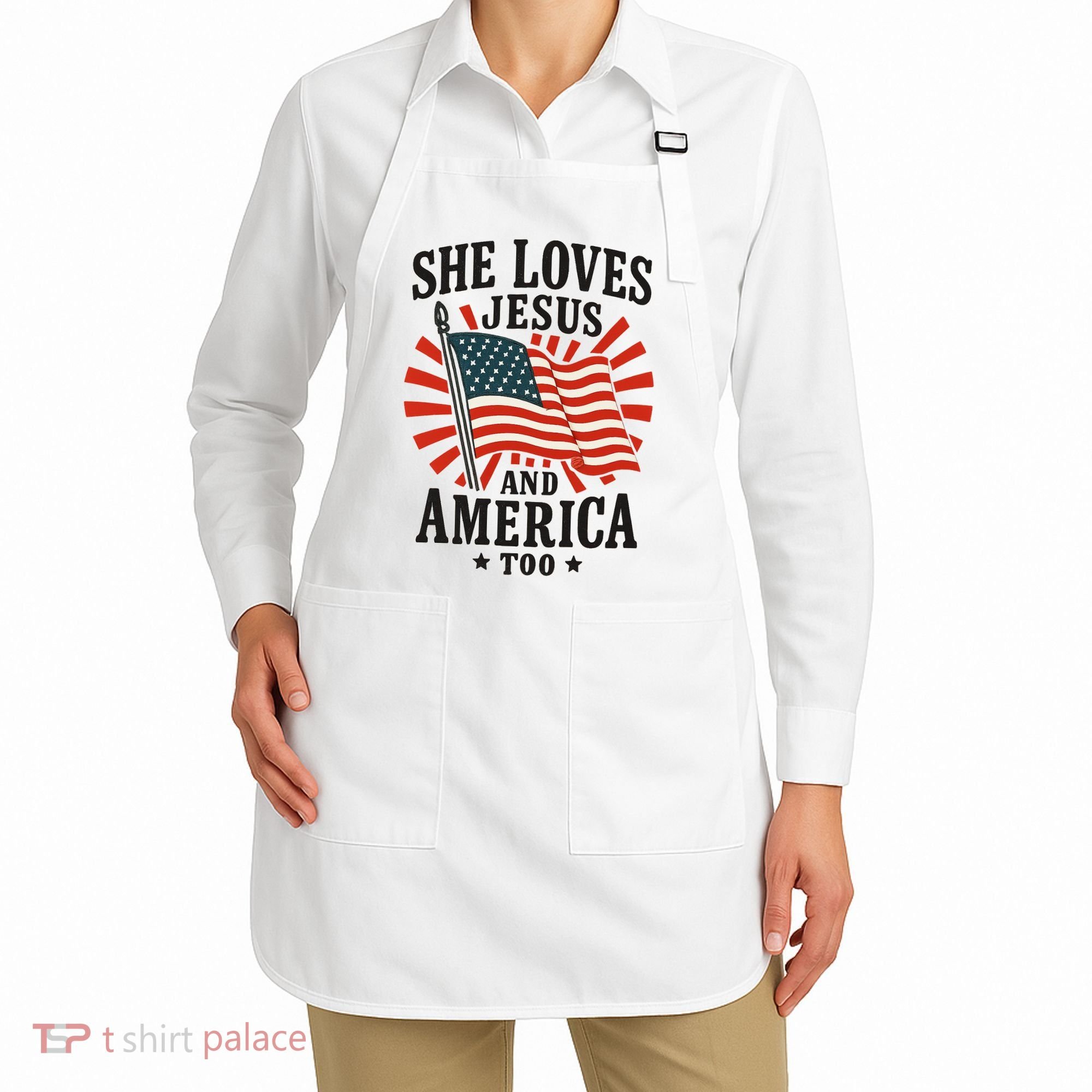 She Loves Jesus And America Apron