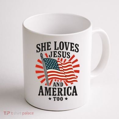 She Loves Jesus And America Coffee Mug back