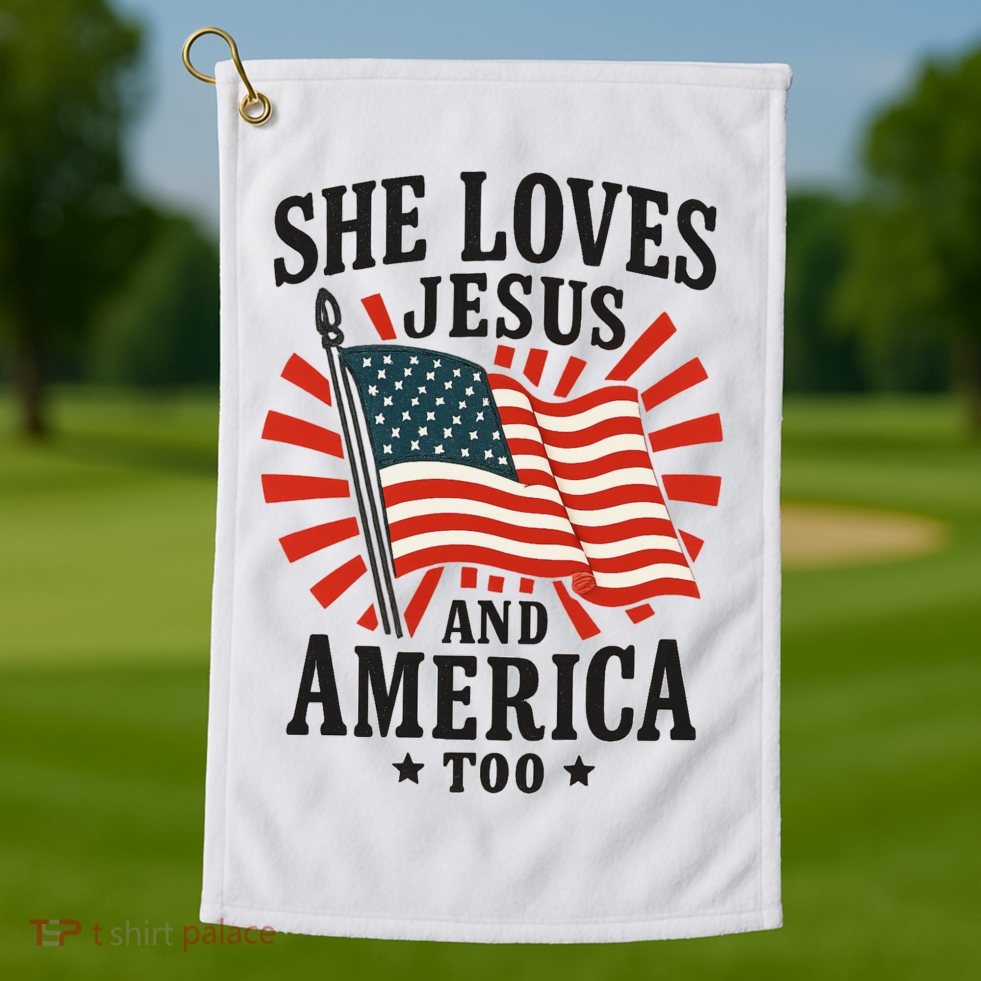 She Loves Jesus And America Golf Towel