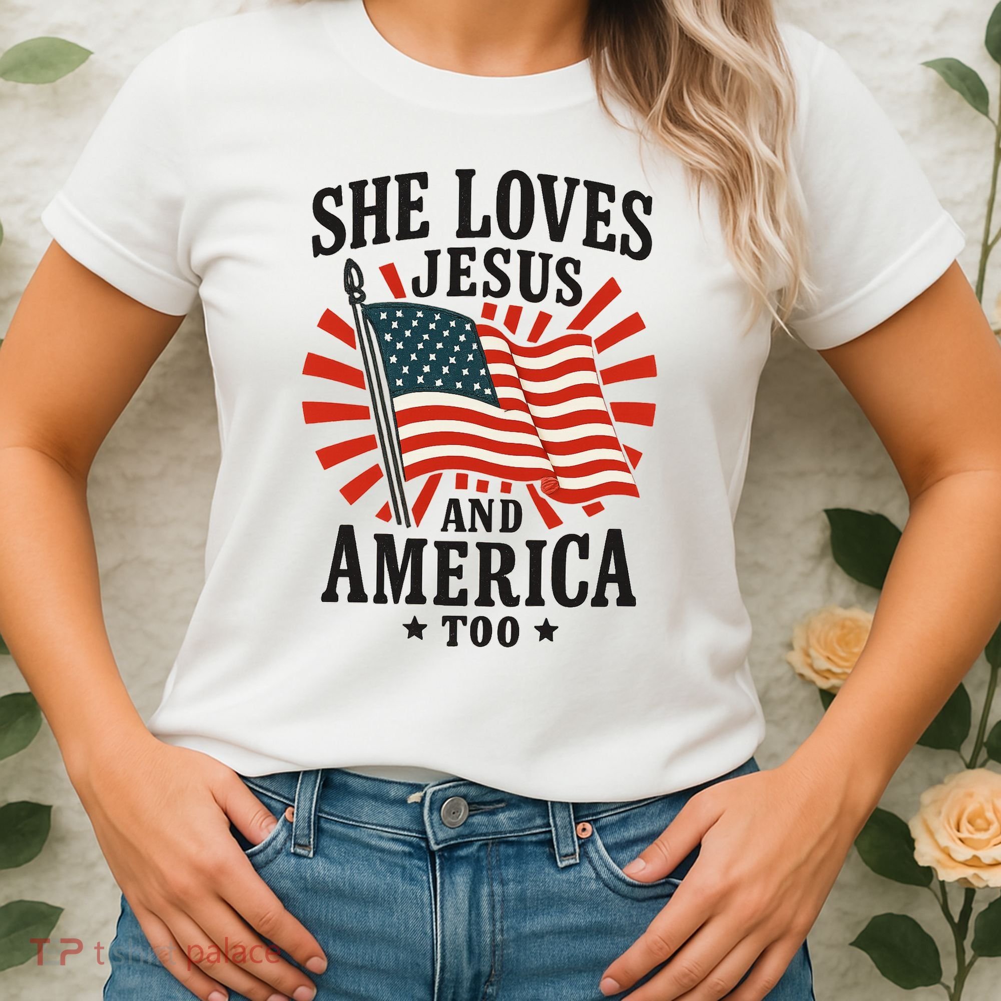 She Loves Jesus And America Women's T-Shirt