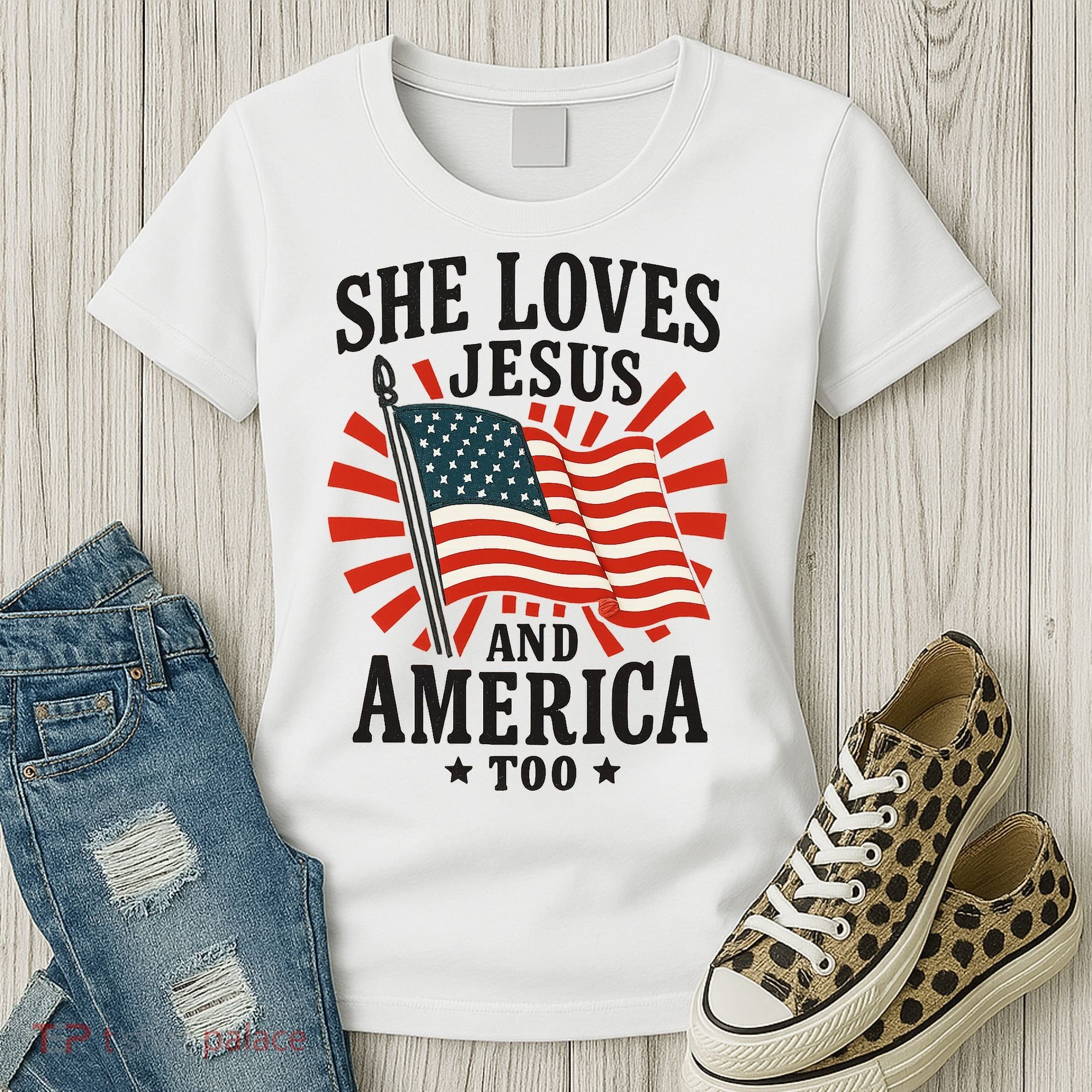 She Loves Jesus And America Women's T-Shirt