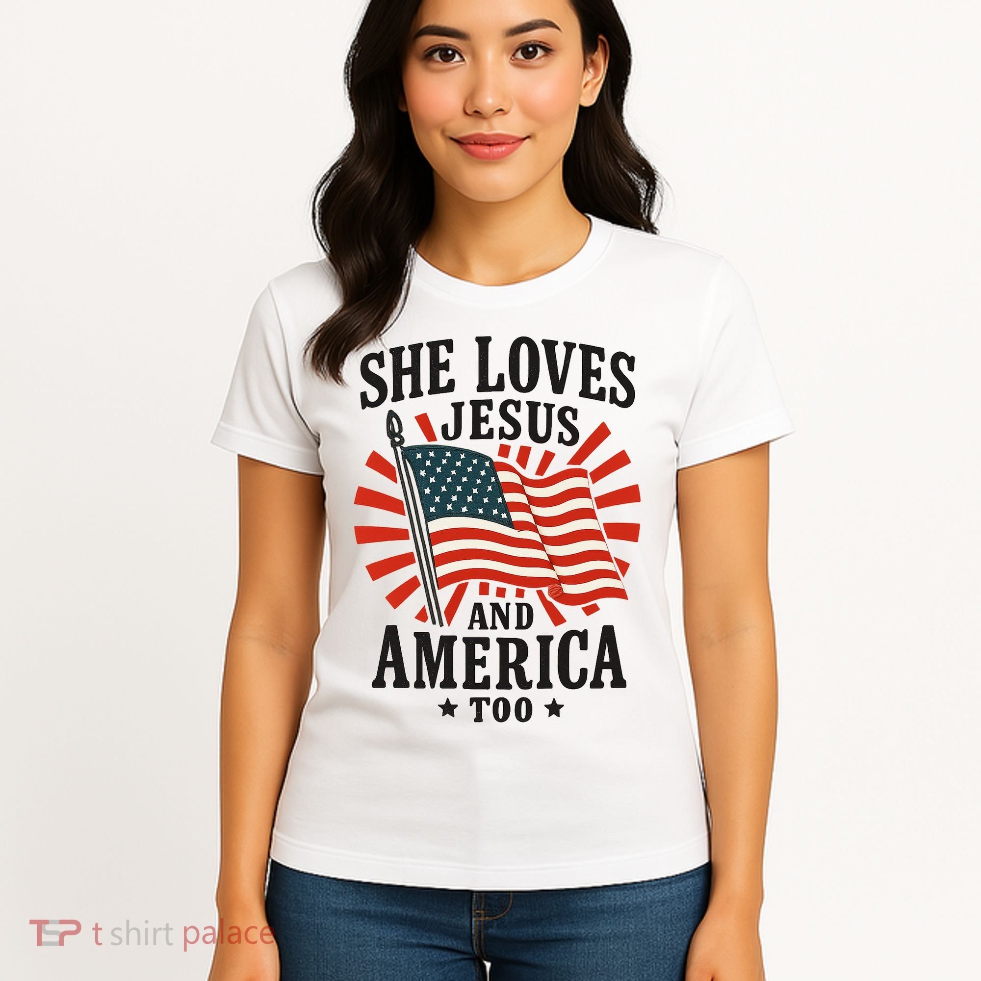 She Loves Jesus And America Women's T-Shirt