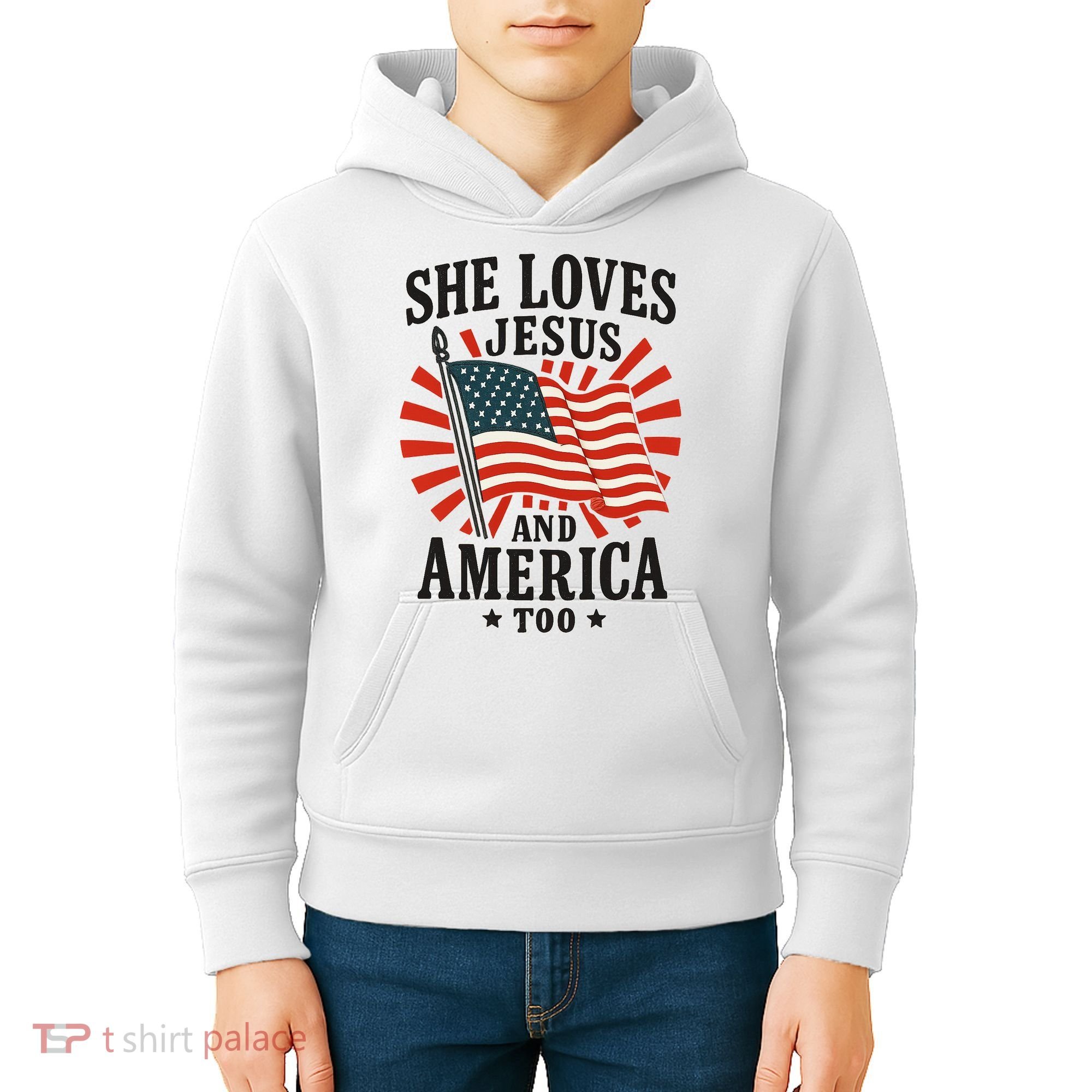 She Loves Jesus And America Kids Hoodie