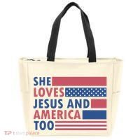 She Loves Jesus And America Too Retro Tote Bag thumb 0