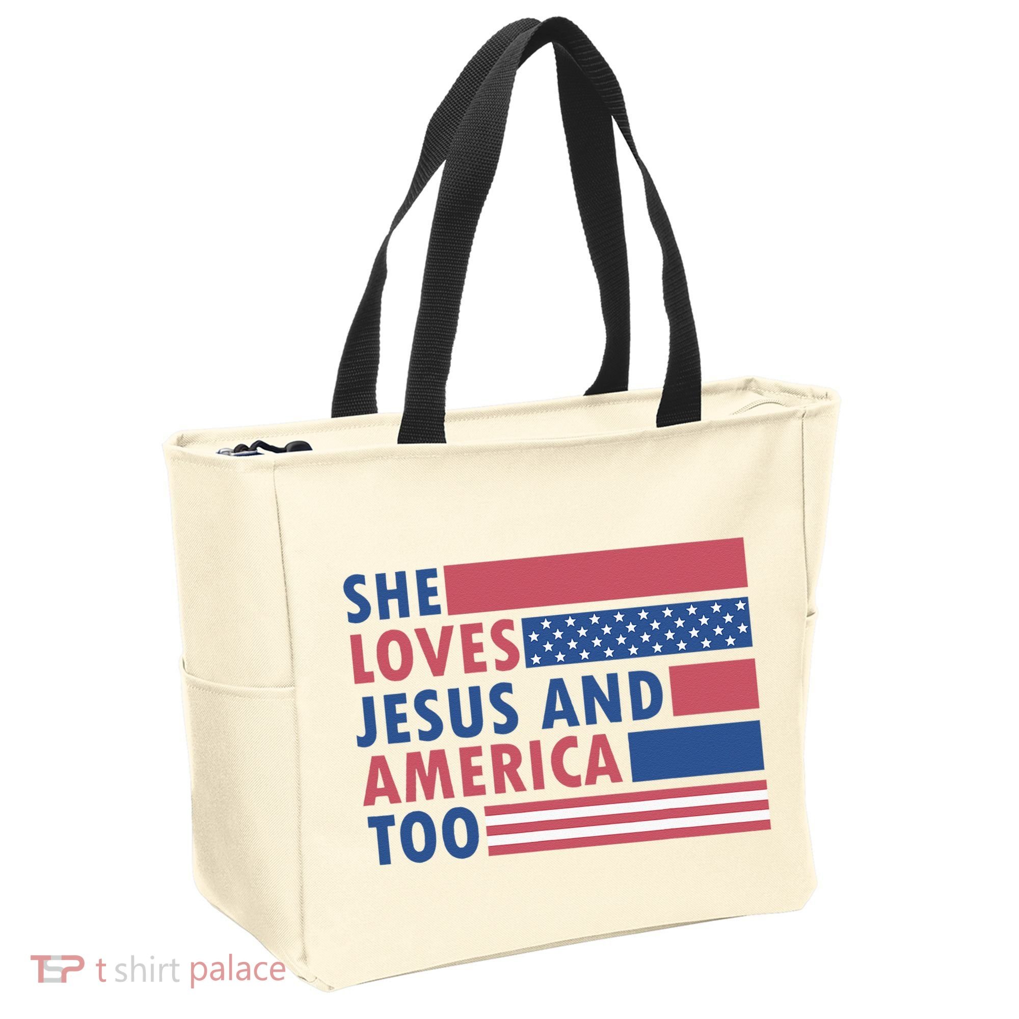 She Loves Jesus And America Too Retro Tote Bag