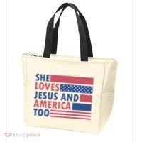 She Loves Jesus And America Too Retro Tote Bag thumb 3