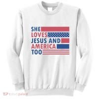 She Loves Jesus And America Too Retro Sweatshirt thumb 0