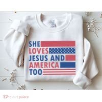 She Loves Jesus And America Too Retro Sweatshirt thumb 2