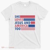 She Loves Jesus And America Too Retro T-Shirt thumb 0