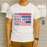 She Loves Jesus And America Too Retro T-Shirt thumb 6