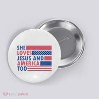 She Loves Jesus And America Too Retro Button thumb 0