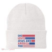 She Loves Jesus And America Too Retro Beanie thumb 0