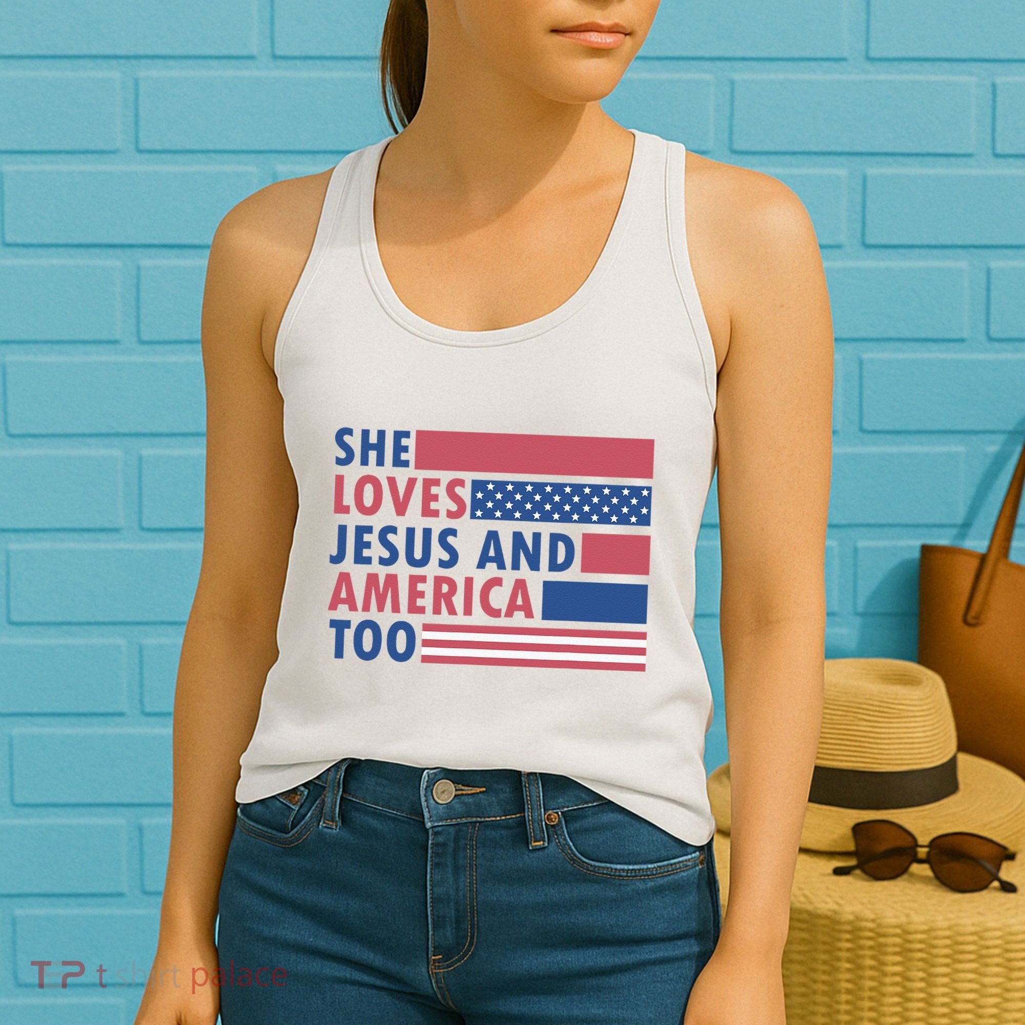 She Loves Jesus And America Too Retro Women's Tank Top