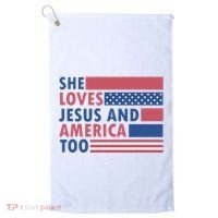 She Loves Jesus And America Too Retro Golf Towel thumb 0