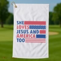 She Loves Jesus And America Too Retro Golf Towel thumb 1