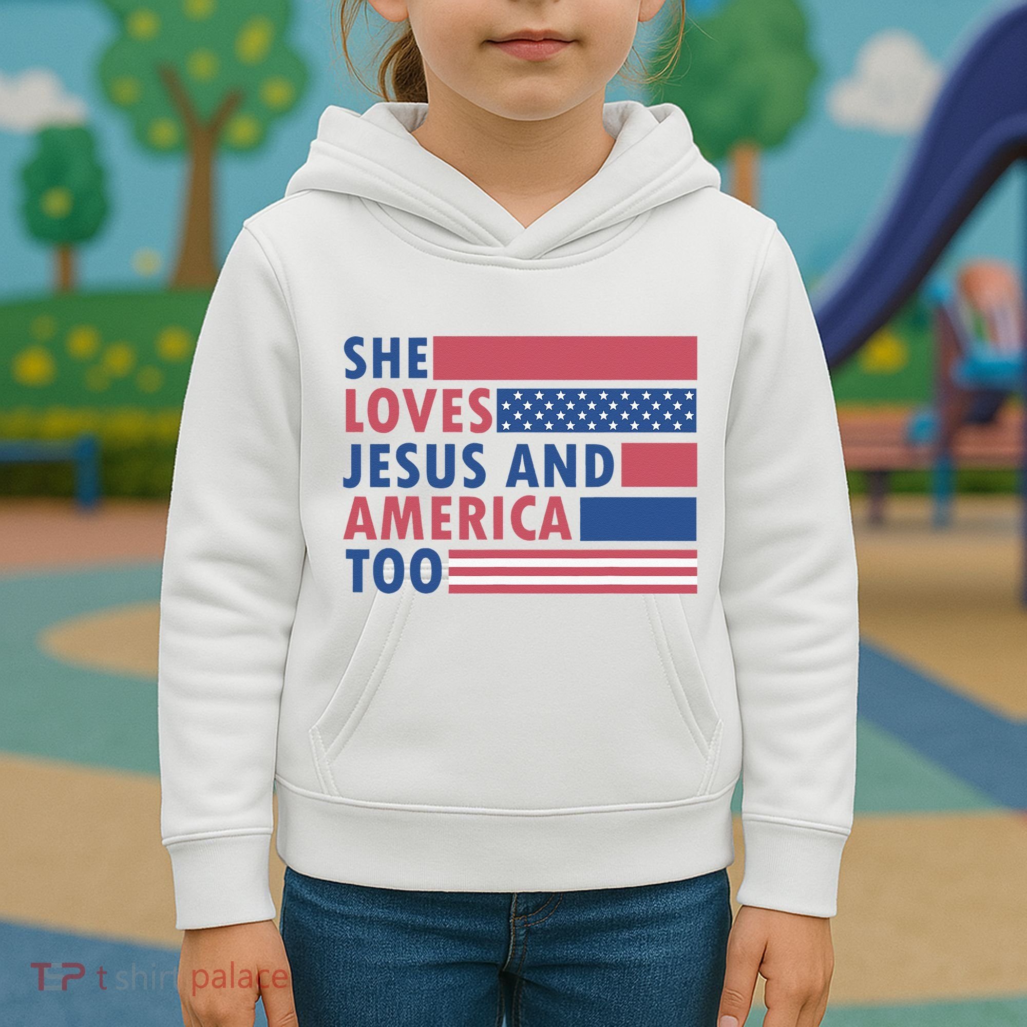 She Loves Jesus And America Too Retro Kids Hoodie