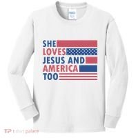 She Loves Jesus And America Too Retro Kids Long Sleeve Shirt thumb 0
