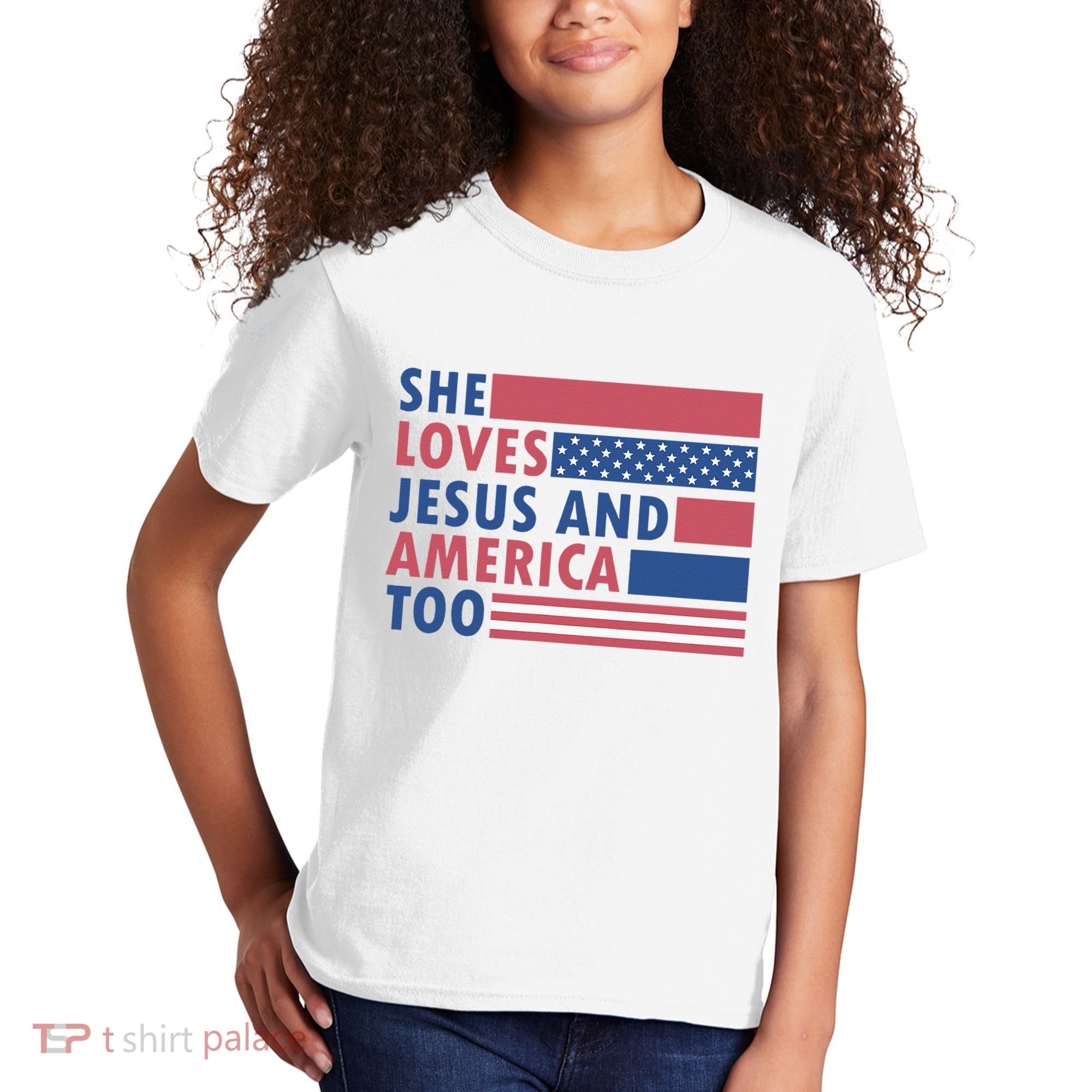 She Loves Jesus And America Too Retro Kids T-Shirt