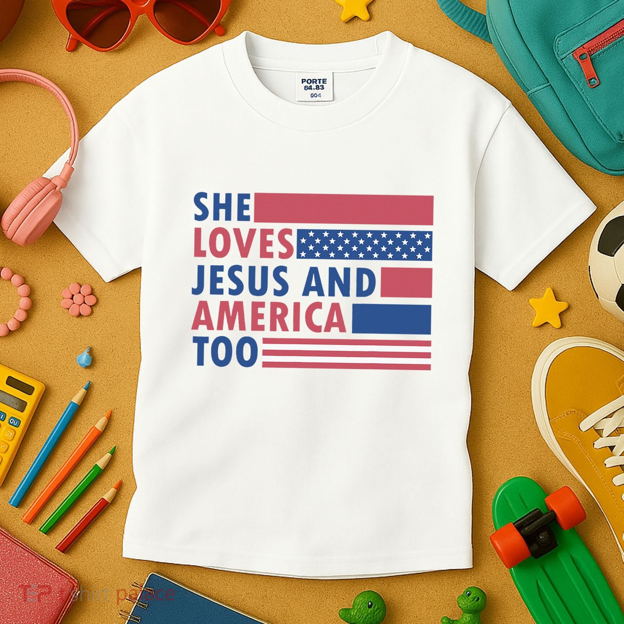 She Loves Jesus And America Too Retro Kids T-Shirt