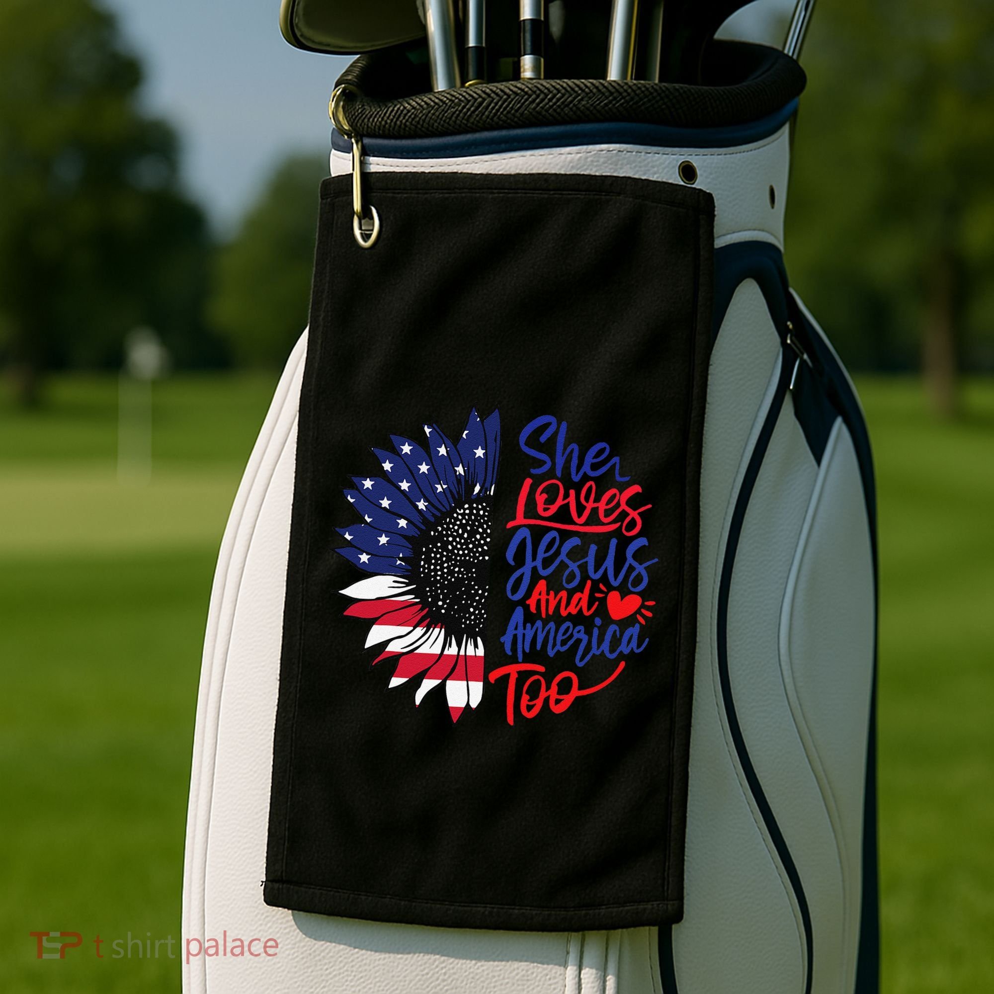 She Loves Jesus And America Too Golf Towel