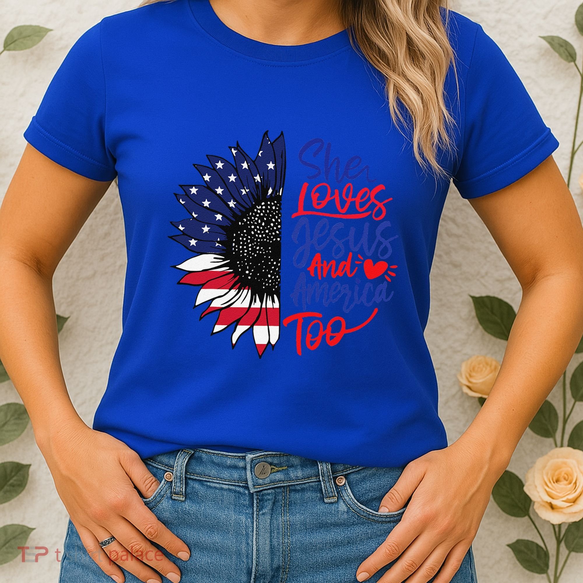 She Loves Jesus And America Too Women's T-Shirt